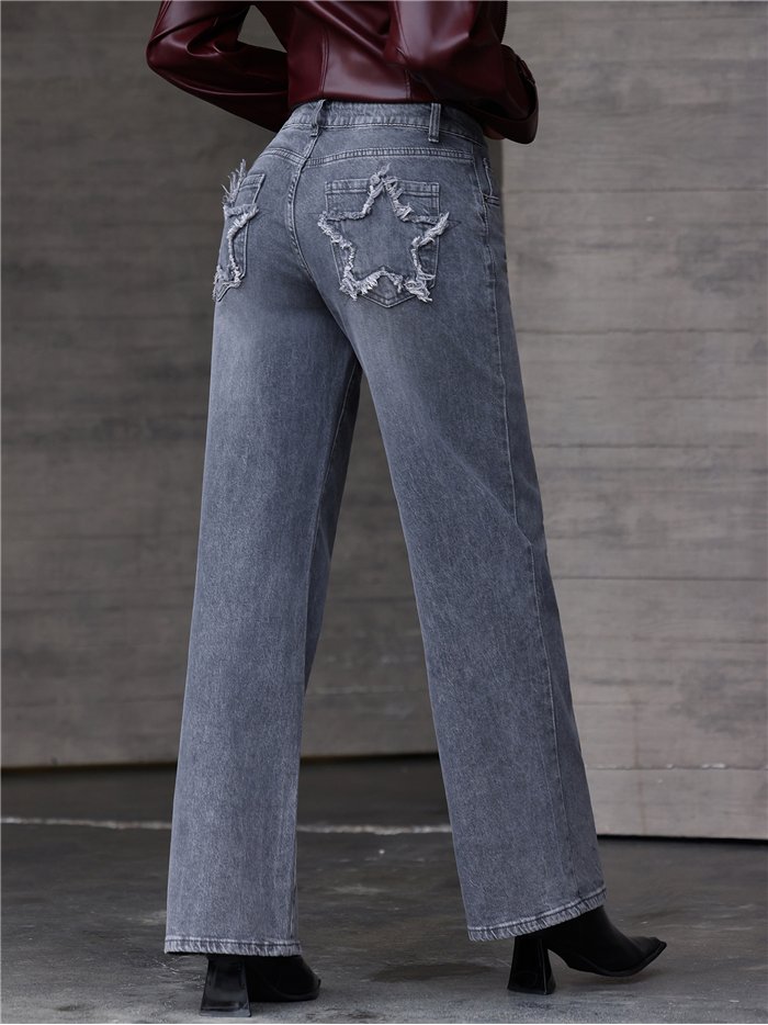 Jeans wide leg gris estrellas desflecadas