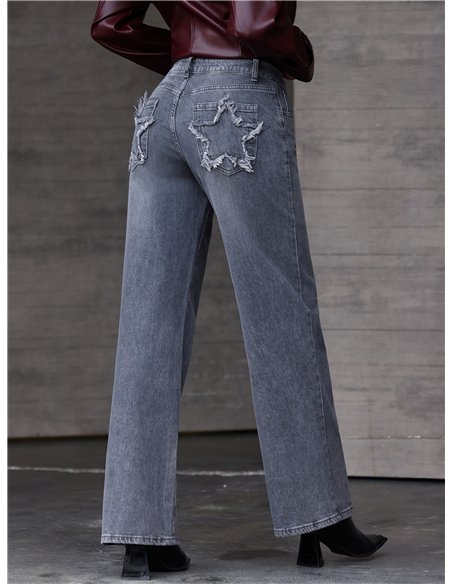 Jeans wide leg gris estrellas desflecadas