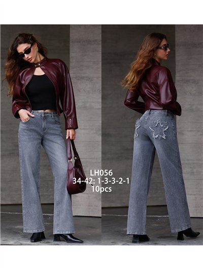 Jeans wide leg gris estrellas desflecadas 2