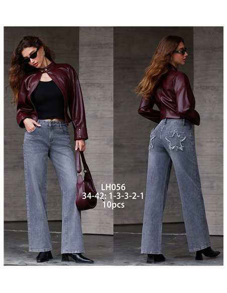 Jeans wide leg gris estrellas desflecadas