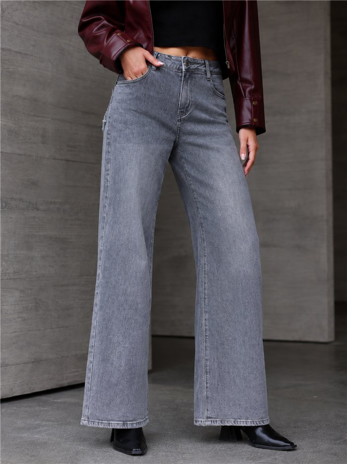 Jeans wide leg gris estrellas desflecadas
