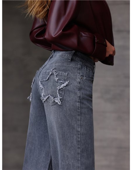 Jeans wide leg gris estrellas desflecadas