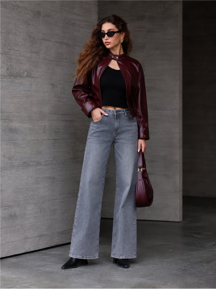 Jeans wide leg gris estrellas desflecadas