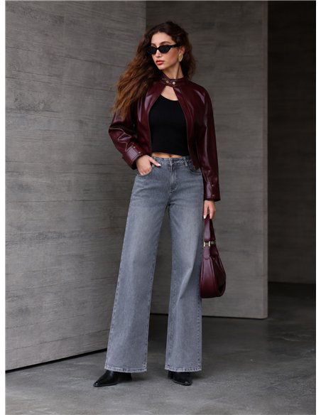 Jeans wide leg gris estrellas desflecadas