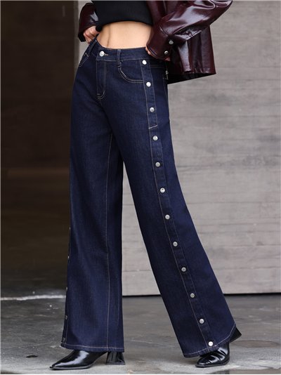 Jeans wide leg botones laterales