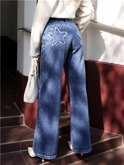 Jeans wide leg bolsillos estrella