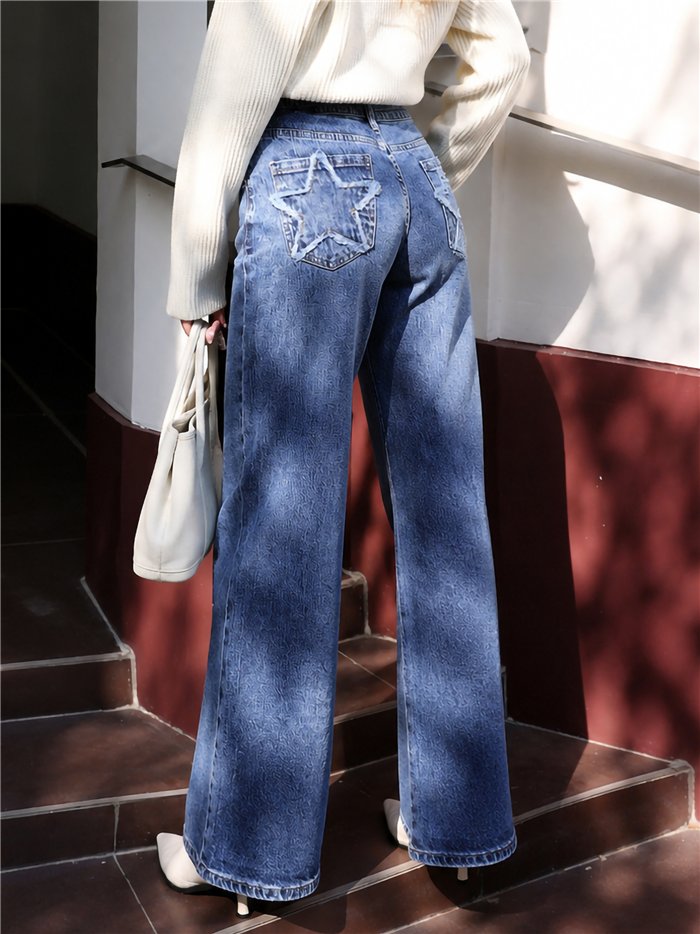 Jeans wide leg bolsillos estrella