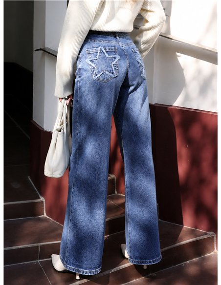Jeans wide leg bolsillos estrella