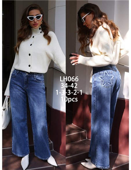 Jeans wide leg bolsillos estrella