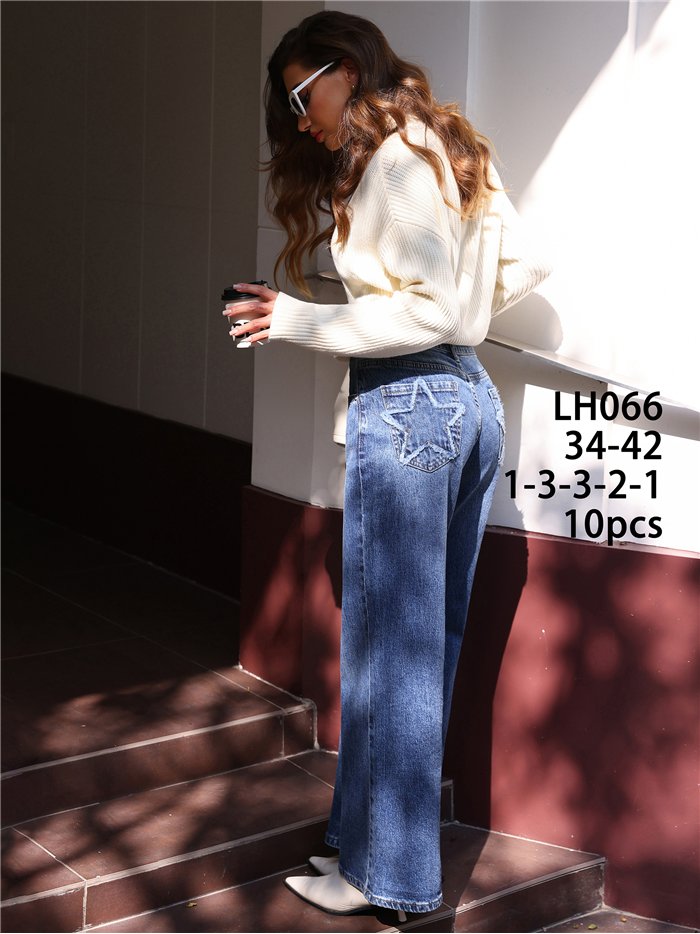 Jeans wide leg bolsillos estrella
