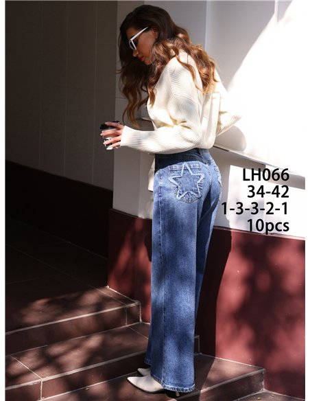 Jeans wide leg bolsillos estrella