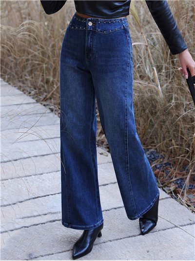 Jeans wide leg tachuelas en cintura