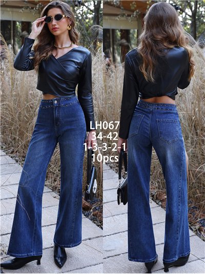 Jeans wide leg tachuelas en cintura 2