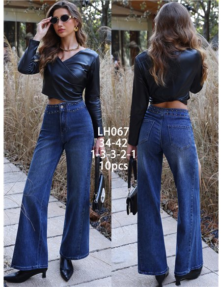 Jeans wide leg tachuelas en cintura