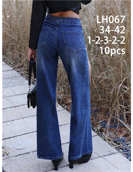 Jeans wide leg tachuelas en cintura