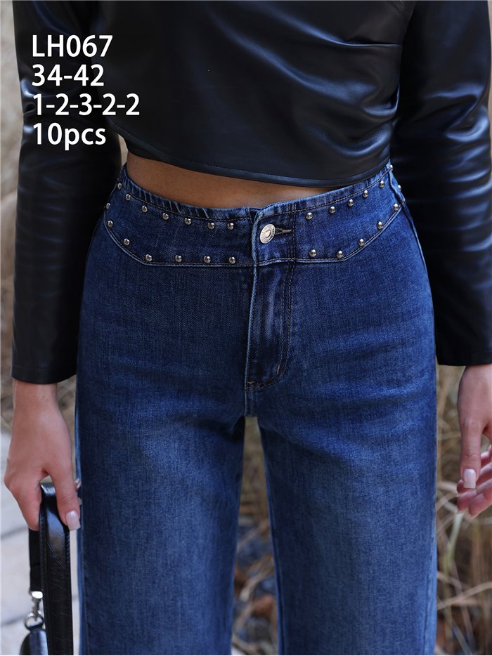 Jeans wide leg tachuelas en cintura