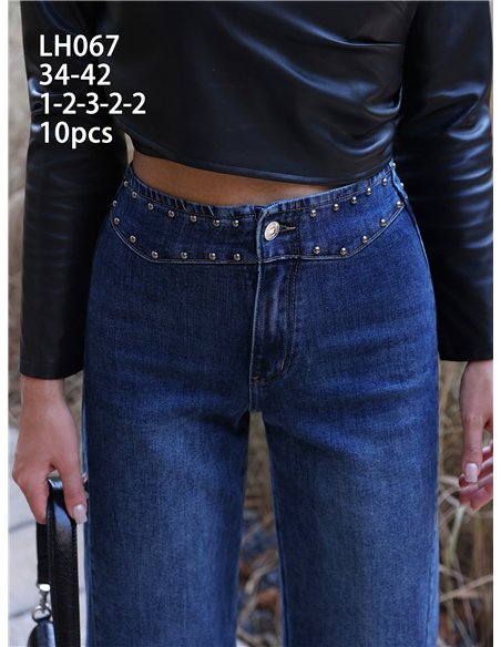 Jeans wide leg tachuelas en cintura