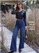 Jeans wide leg tachuelas en cintura