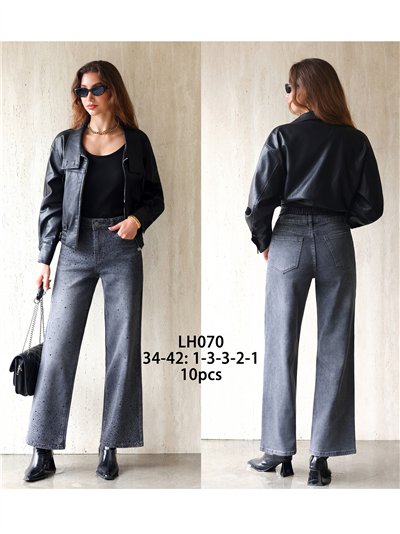 Jeans wide leg grises strass 2
