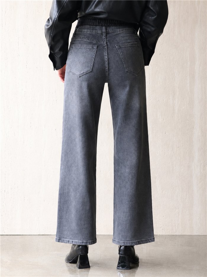 Jeans wide leg grises strass