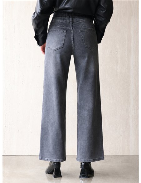 Jeans wide leg grises strass