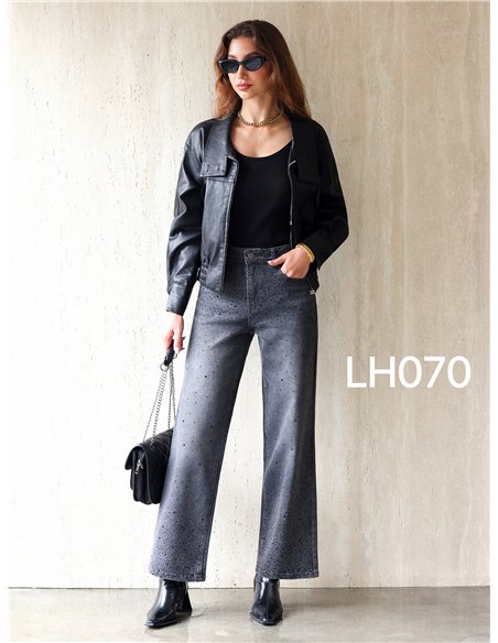 Jeans wide leg grises strass