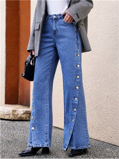 Jeans wide leg botones laterales