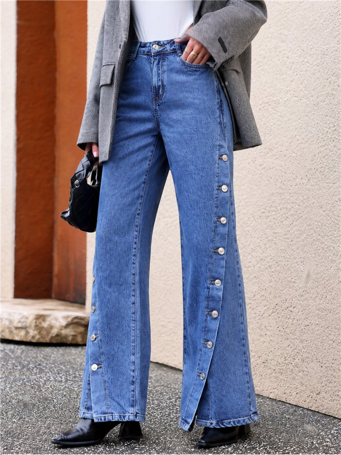 Jeans wide leg botones laterales