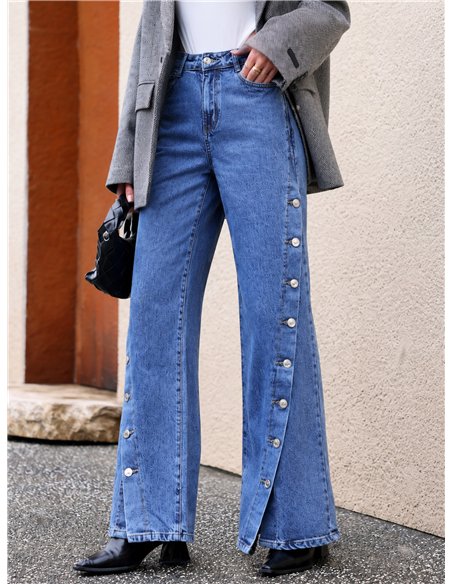 Jeans wide leg botones laterales