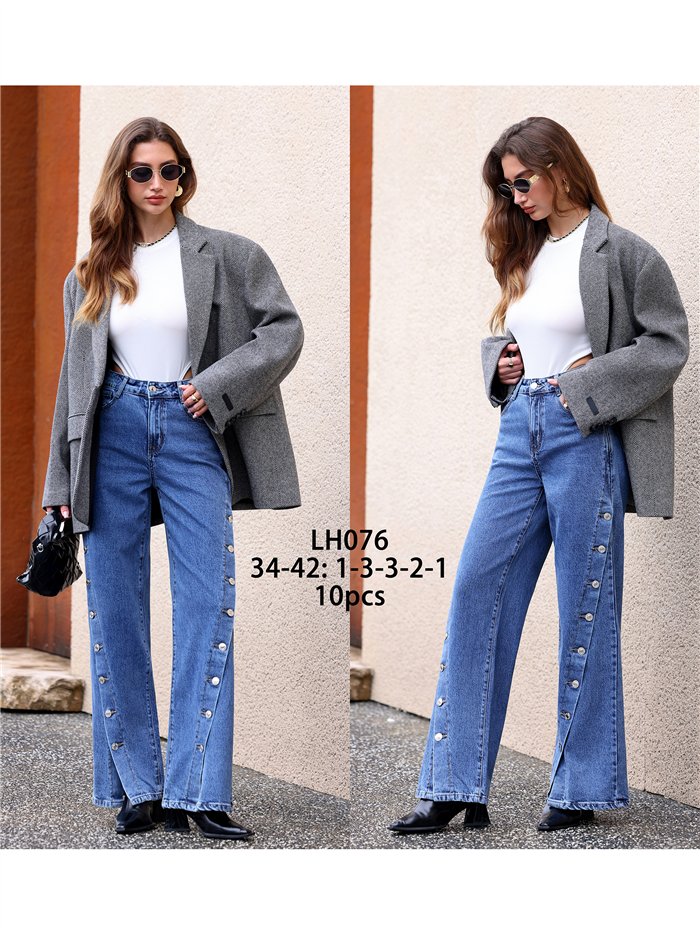 Jeans wide leg botones laterales