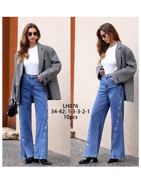Jeans wide leg botones laterales