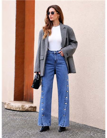 Jeans wide leg botones laterales