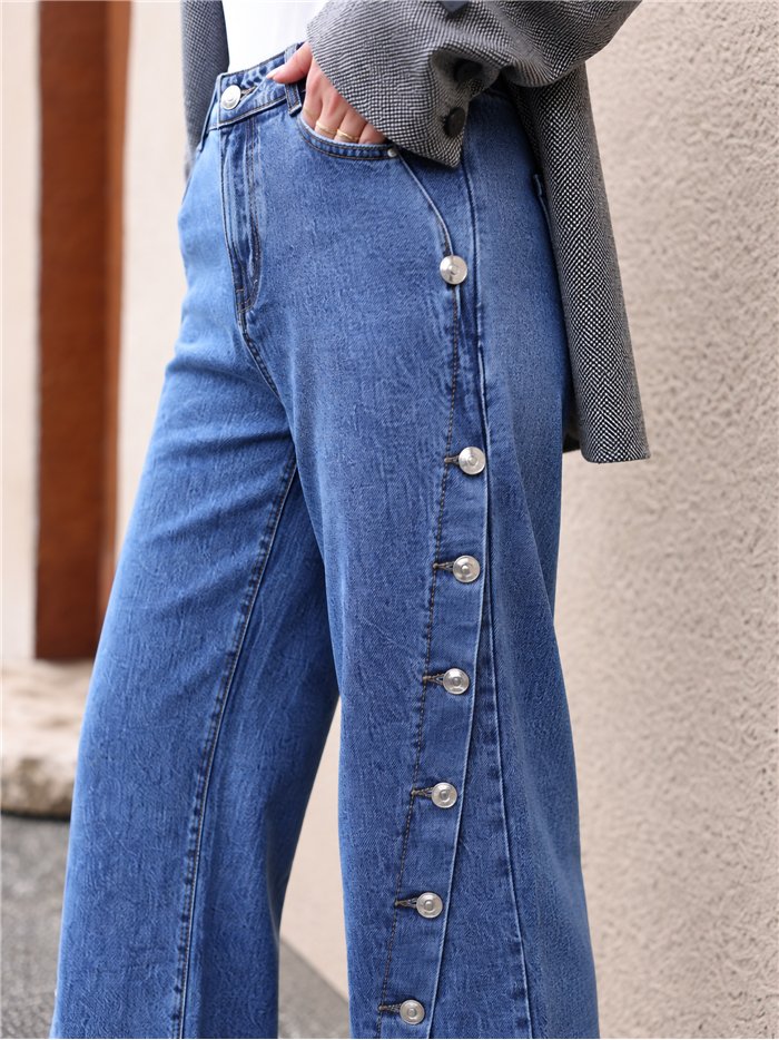 Jeans wide leg botones laterales