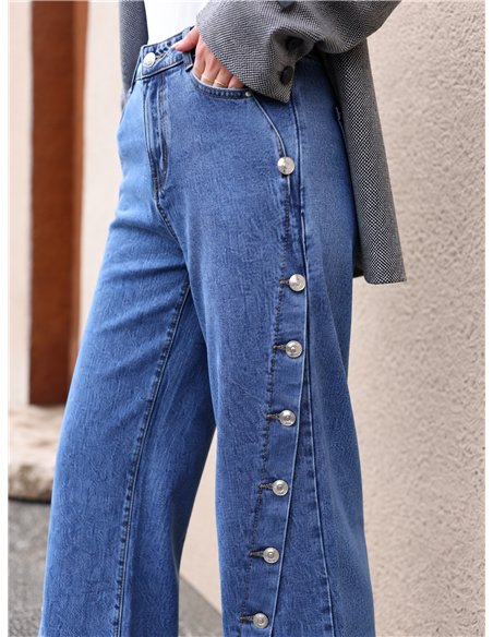 Jeans wide leg botones laterales