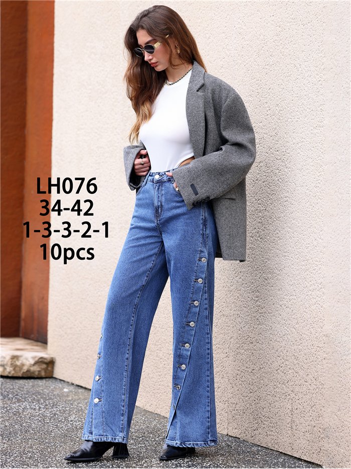 Jeans wide leg botones laterales