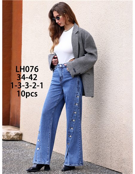 Jeans wide leg botones laterales