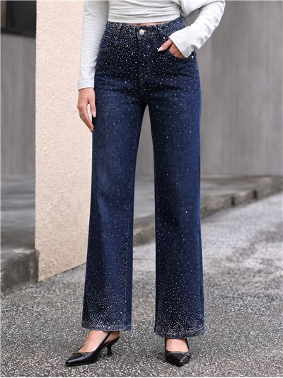 Jeans wide leg strass degradado