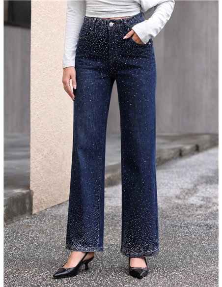 Jeans wide leg strass degradado