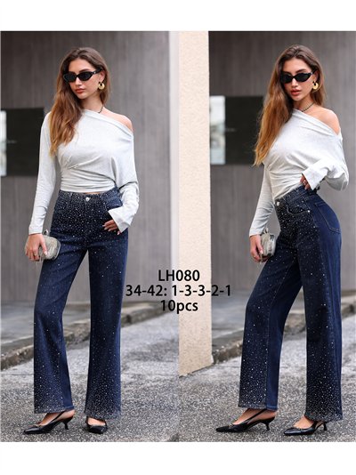 Jeans wide leg strass degradado 2
