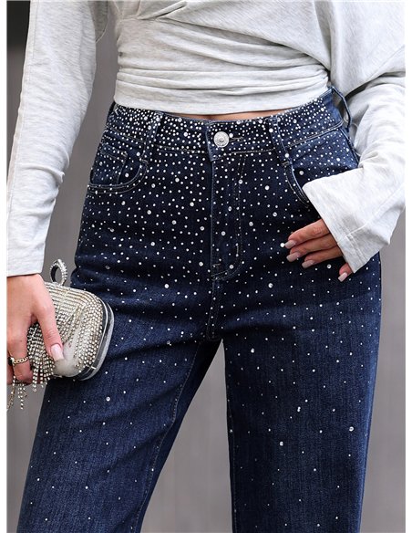 Jeans wide leg strass degradado