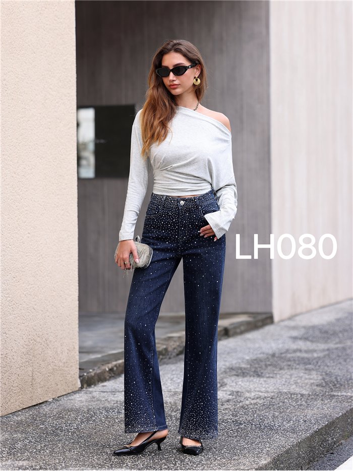 Jeans wide leg strass degradado