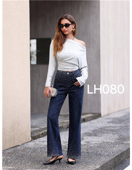 Jeans wide leg strass degradado