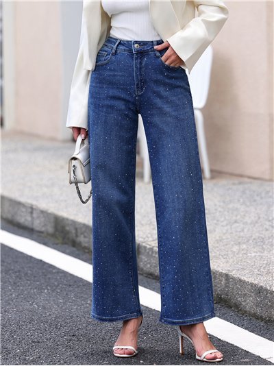 Jeans wide leg strass