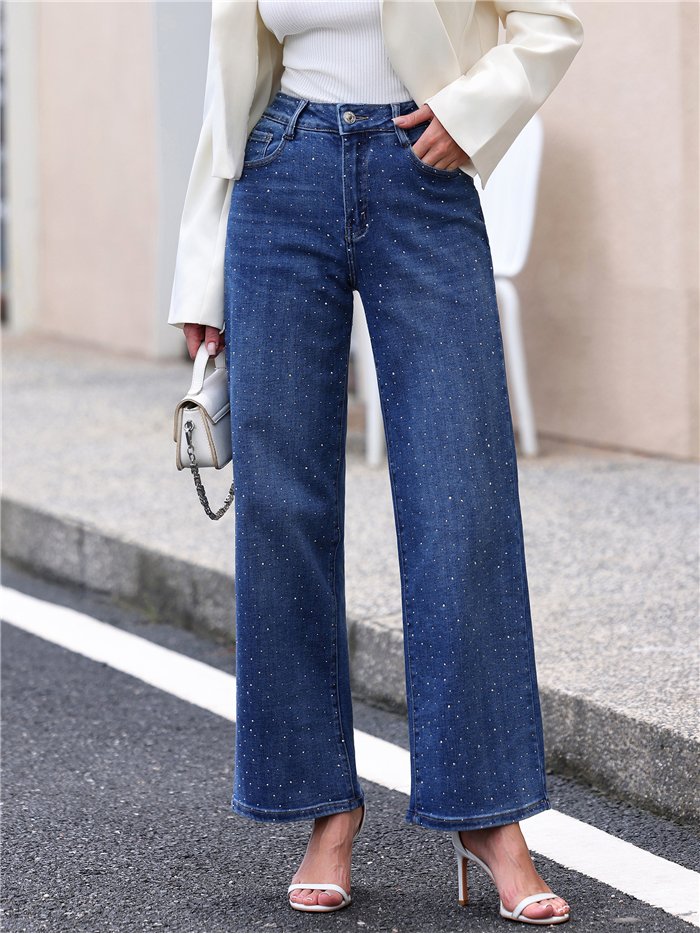 Jeans wide leg strass