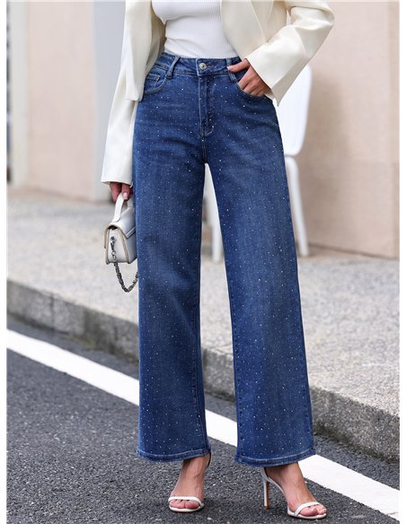 Jeans wide leg strass