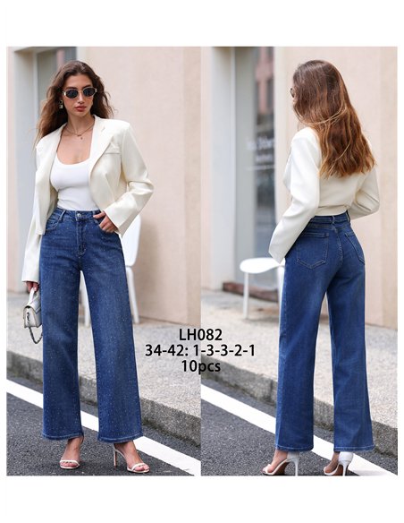 Jeans wide leg strass