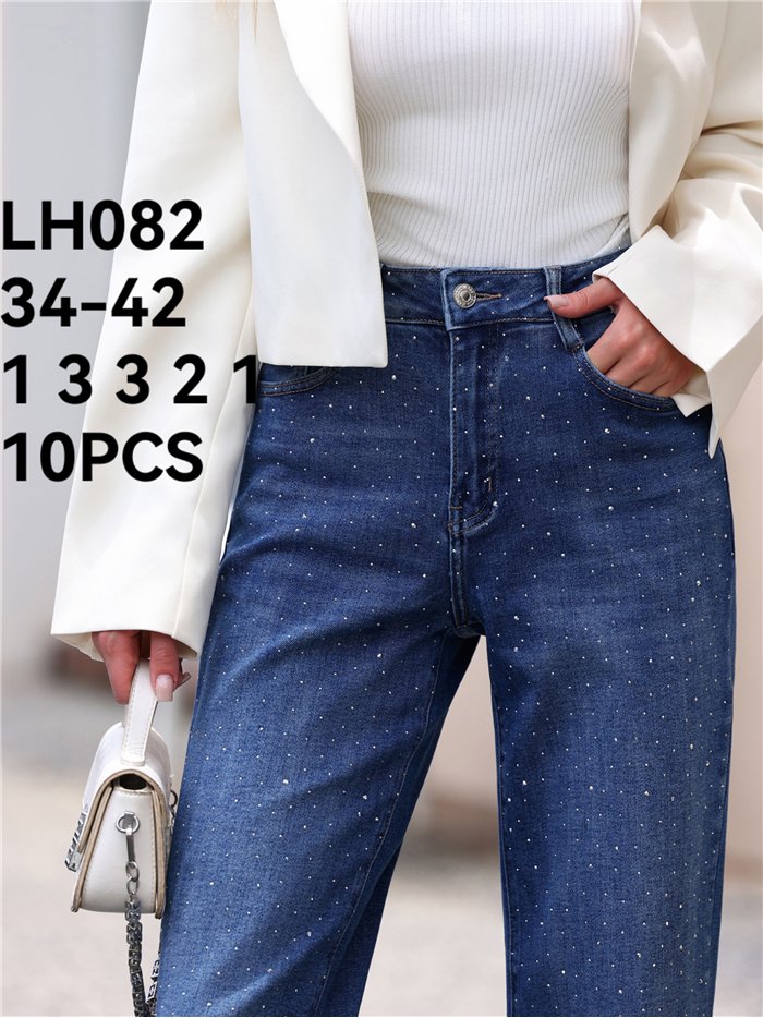 Jeans wide leg strass