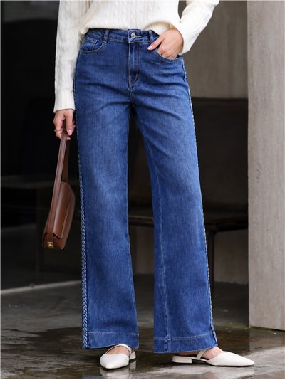 Jeans wide leg trenza lateral