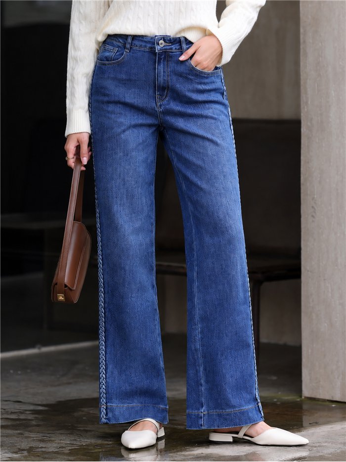 Jeans wide leg trenza lateral
