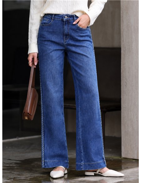 Jeans wide leg trenza lateral